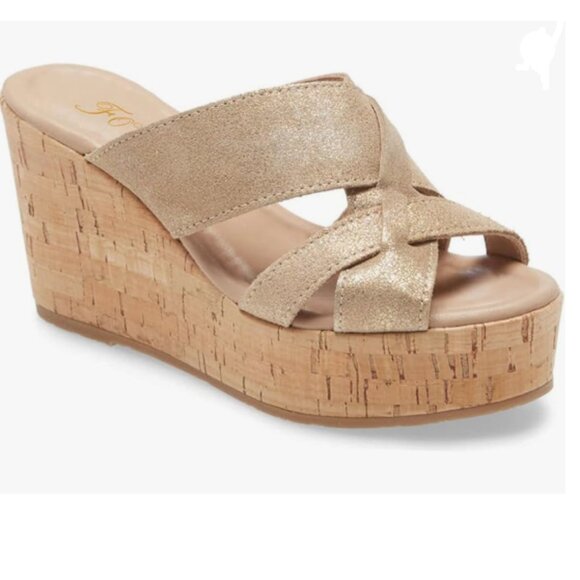 FOWT Gold Cork Wedge Sandals Cross Strappy High Platform Open Toe Slippers - Picture 1 of 8